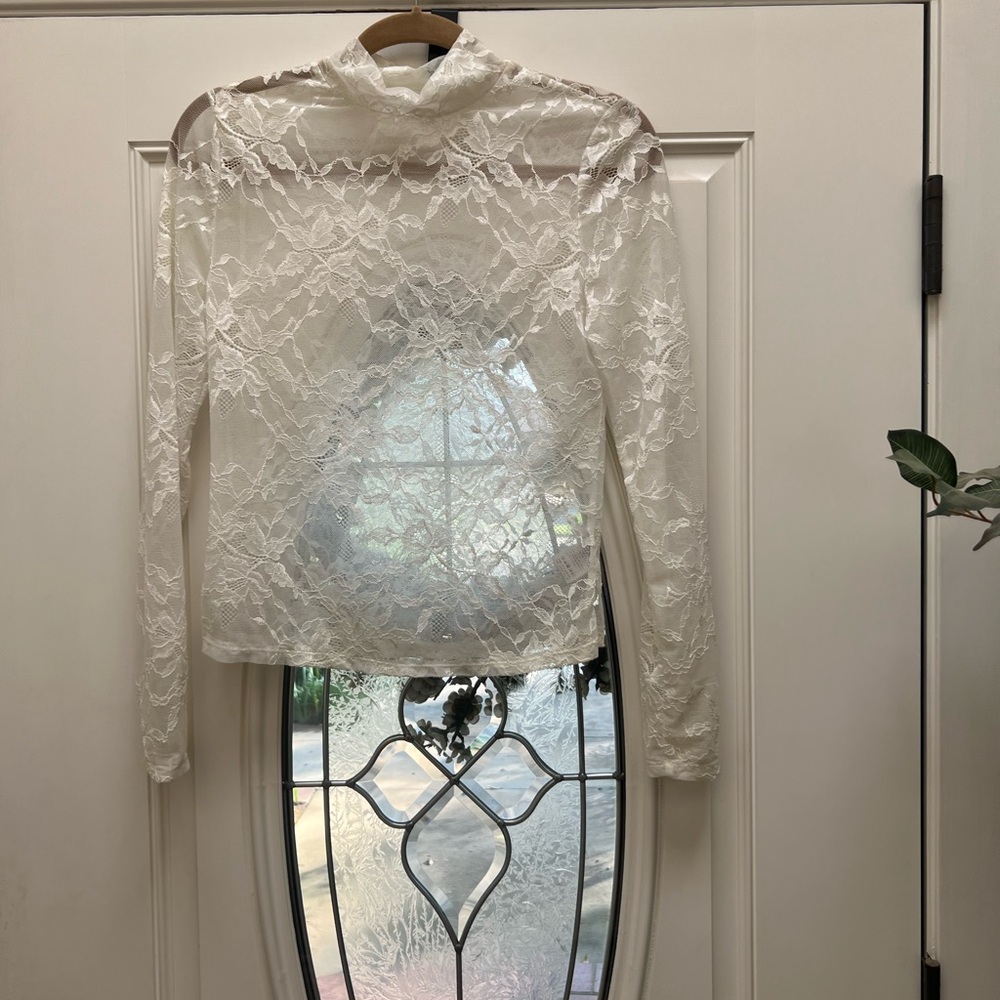 SHEIN White Fitted Embellished Blouse with Mandarin Collar
